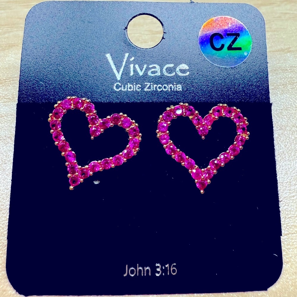 Cubic Zirconia Pink Heart Stud Earrings